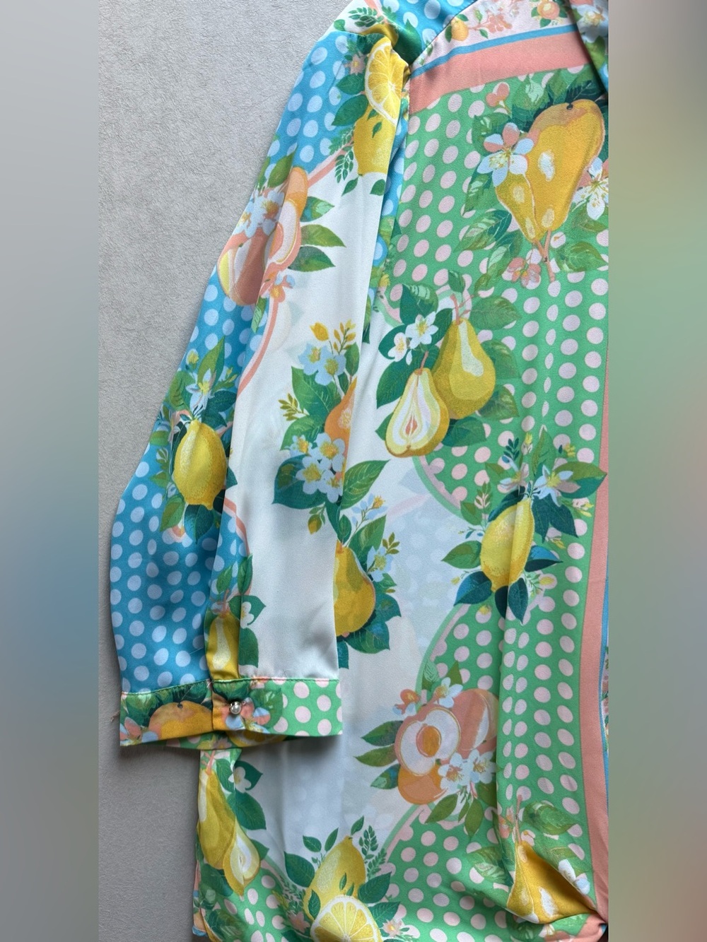 Rose & Olive Yellow Green Blue Fruit-Print Button Down Shirt - Picture 2 of 16